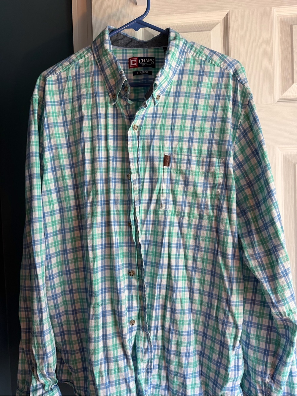 Chaps Men's Blue & Green Plaid Button-Down Shirt
